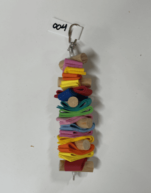 A colorful Folded Foam Stack toy with a string attached to it.